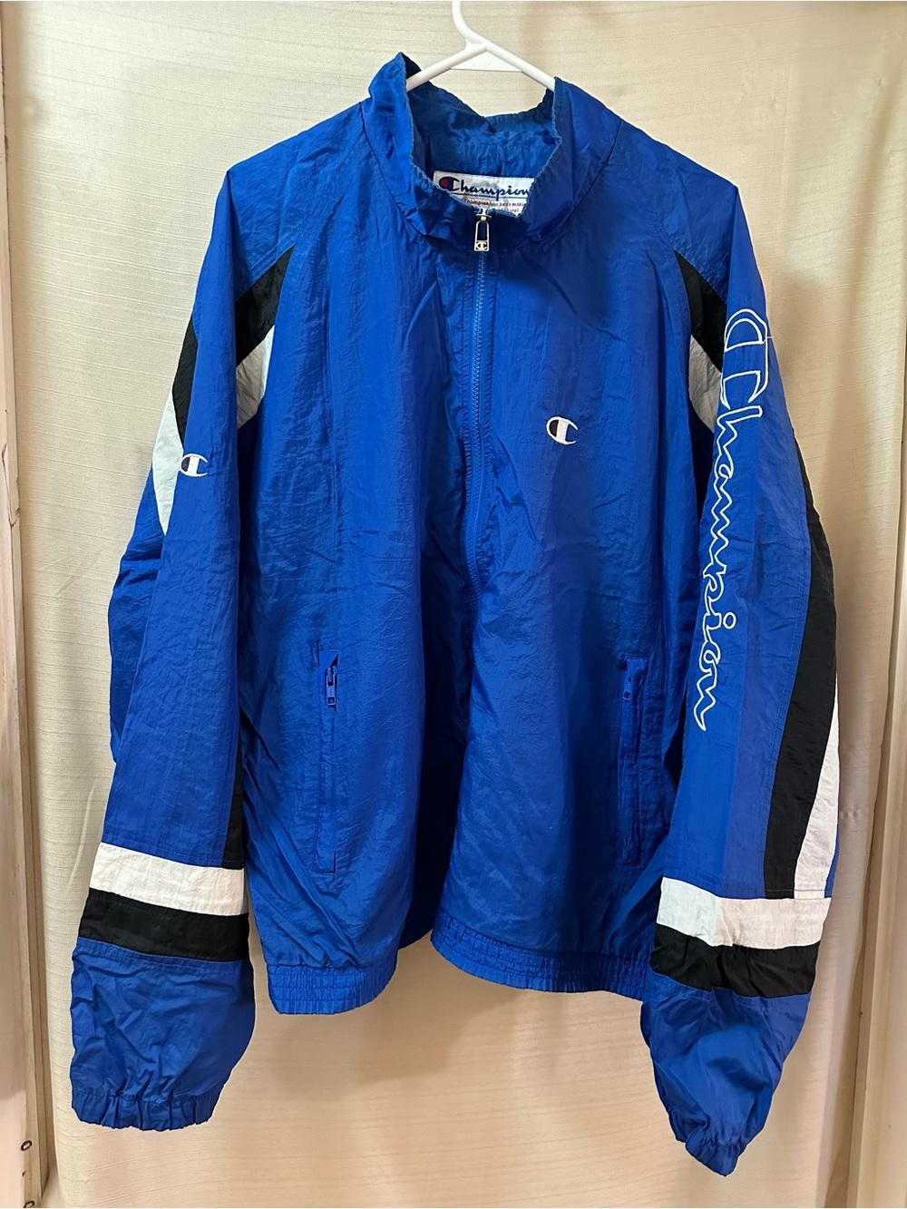 Vintage Champion Blue Windbreaker Jacket Retro Logo Track Jacket XL